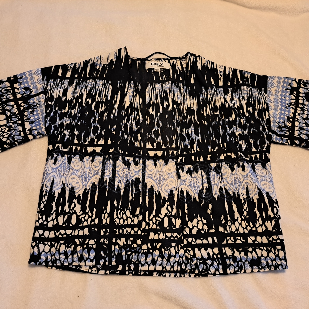 ONLY Black and Light Blue Mixed-Print Blouse